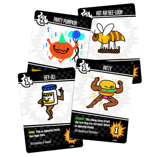 Four cards with drawings from Champ'd Up